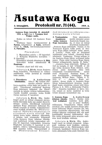Asutawa Kogu protokoll nr.71 (44) (10. oktoober 1919)