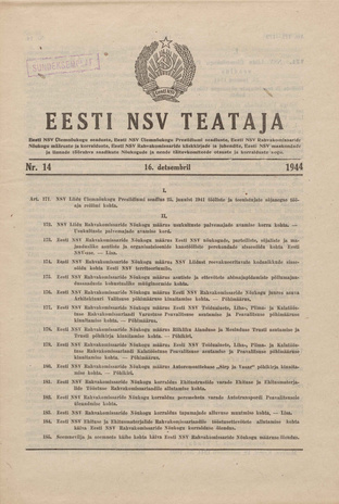 Eesti NSV Teataja ; 14 1944-12-16