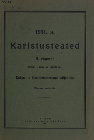 Karistusteated ; II (aprill - juuni) 1931