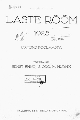 Laste Rõõm ; sisukord 1925