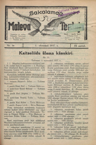 Sakalamaa Maleva Teataja ; 16 1937-10-01