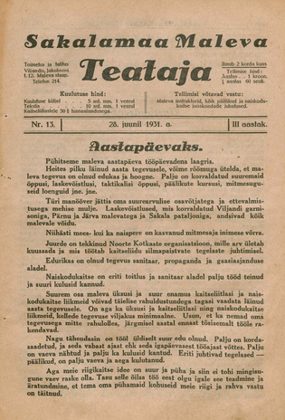 Sakalamaa Maleva Teataja ; 13 1931-06-28