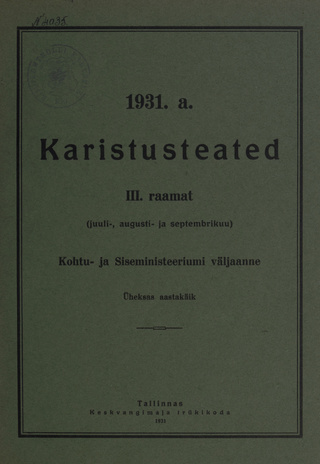 Karistusteated ; III (juuli - september) 1931