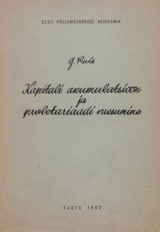 Kapitali akumulatsioon ja proletariaadi vaesumine 