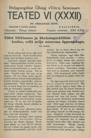 Pedagoogiline Ühing "Võru Seminar" : teated ; VI (XXXII) 1935-10-19