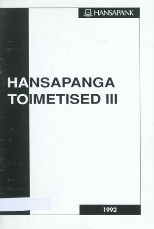 Hansapanga toimetised : [majandusülevaade] ; 3 1992