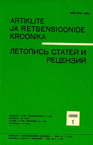 Artiklite ja Retsensioonide Kroonika = Летопись статей и рецензий ; 1 1986-01
