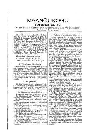 Maanõukogu protokoll nr.46 (2. oktoober 1917)
