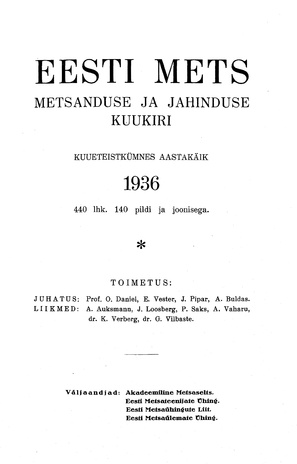 Eesti Mets ; sisukord 1936