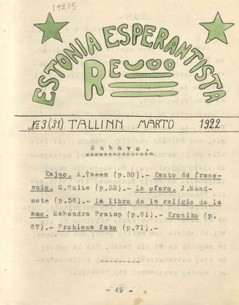 Estonia Esperantista Revuo ; 3 (31) 1922-03
