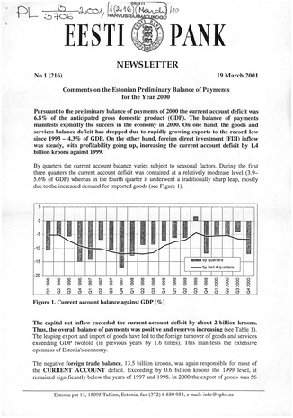 Eesti Pank : newsletter ; 1 (216) 2001-03-19