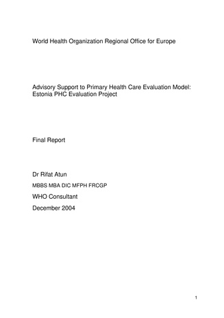 Advisory support to Primary Health Care Evaluation Model: Estonia PHC Evaluation Project : final report 