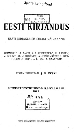 Eesti Kirjandus ; 10/11 1922