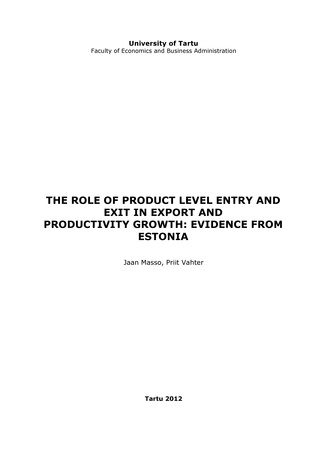 The role of product level entry and exit in export and productivity growth: evidence from Estonia ; 86 (Working paper series)