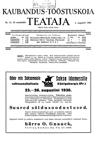 Kaubandus-tööstuskoja Teataja ; 15 1936-08-01