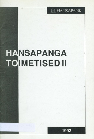 Hansapanga toimetised : [majandusülevaade] ; 2 1992