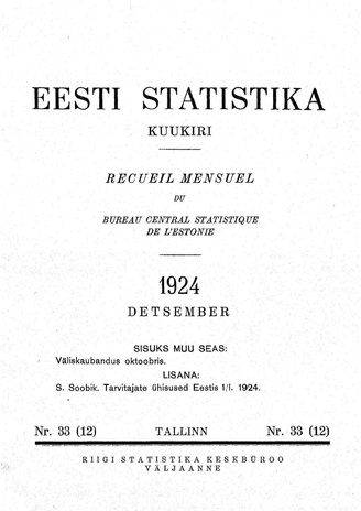 Eesti Statistika : kuukiri ; 33 (12) 1924-12