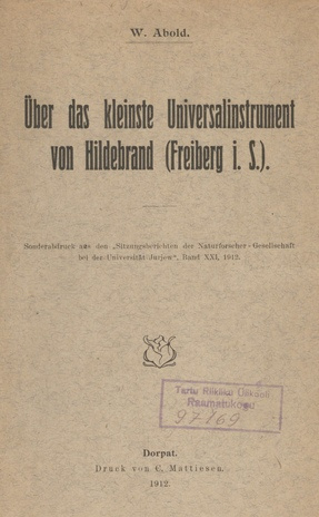 Über das kleinste Universalinstrument von Hildebrand &lt;Freiberg i. s.>