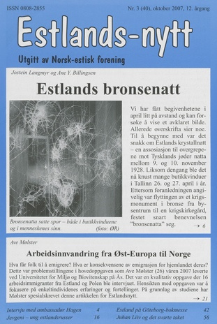 Estlands-nytt : allment tidsskrift for Estlands-interesserte ; 3 (40) 2007-10