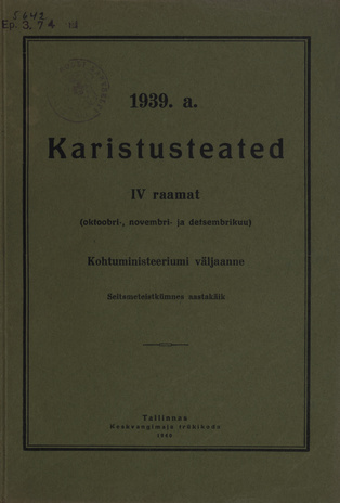 Karistusteated ; IV (oktoober - detsember) 1939