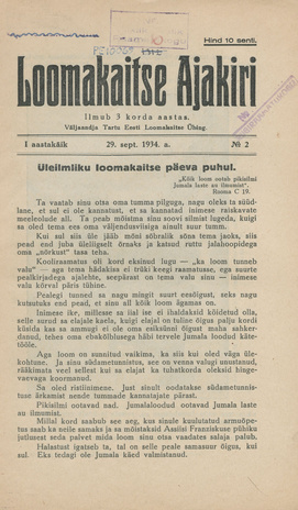 Loomakaitse Ajakiri ; 2 1934-09-29