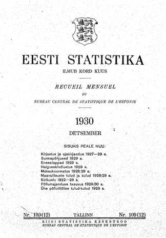 Eesti Statistika : kuukiri ; 109 (12) 1930-12