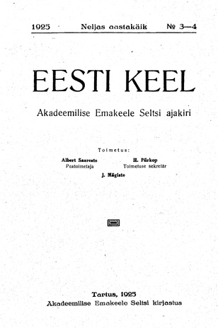 Eesti Keel ; 3-4 1925