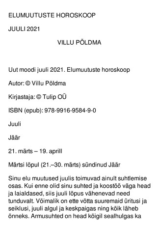 Elumuutuste horoskoop : juuli 2021 