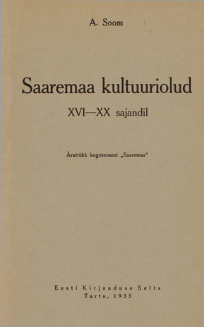 Saaremaa kultuuriolud  XVI-XX sajandil 