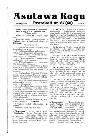 Asutawa Kogu protokoll nr.87 (60) (5. detsember 1919)