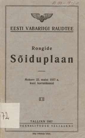 Rongide sõiduplaan : maksev 22. maist 1937 a. kuni korralduseni 