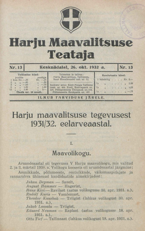 Harju Maavalitsuse Teataja ; 13 1932-10-26