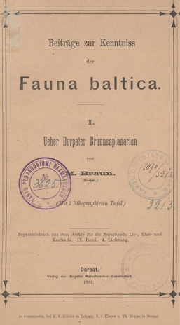 Beiträge zur Kenntnis der Fauna Baltica. 1, Ueber Dorpater Brunnenplanarien