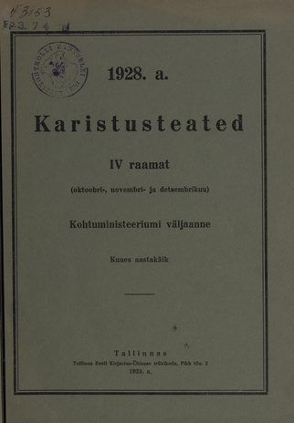 Karistusteated ; IV (oktoober - detsember) 1928