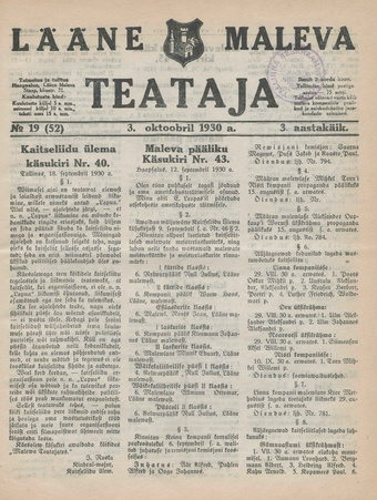 Lääne Maleva Teataja ; 19 (52) 1930-10-03