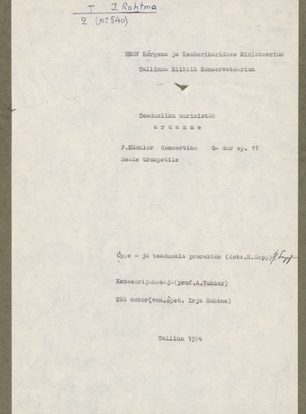 F. Küchler Concertino G-dur op.11 seade trompetile teadusliku uurimistöö aruanne