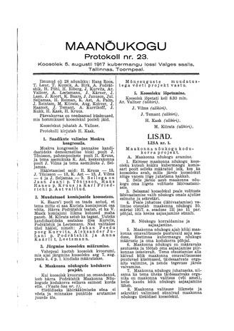 Maanõukogu protokoll nr.23 (5. august 1917)