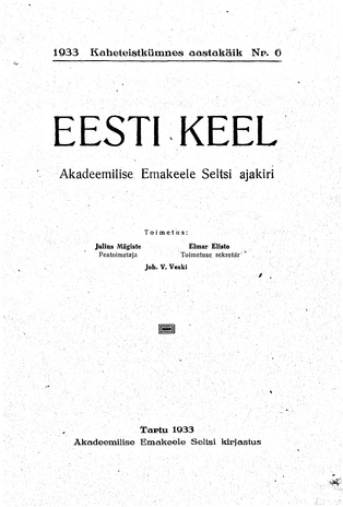 Eesti Keel ; 6 1933