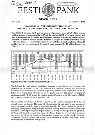 Eesti Pank : newsletter ; 7 (230) 2002-12-23