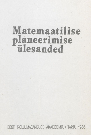 Matemaatilise planeerimise ülesanded 