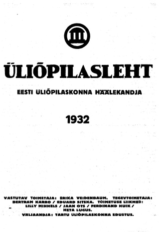 Üliõpilasleht ; sisukord 1932