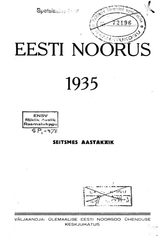 Eesti Noorus ; sisukord 1935